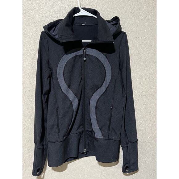 LULULEMON In Stride Jacket Womens Size 10 Full Zip Grey Microstripe Thumbholes - Picture 1 of 9